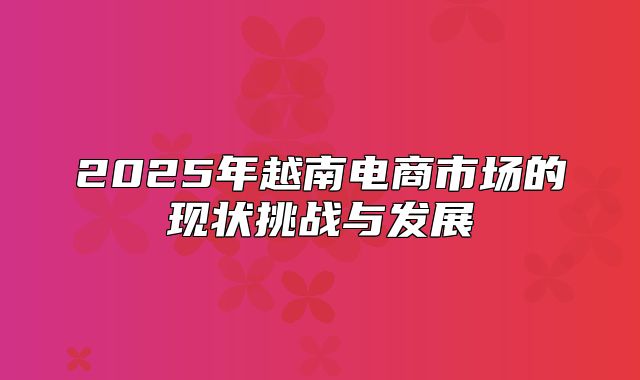 2025年越南电商市场的现状挑战与发展