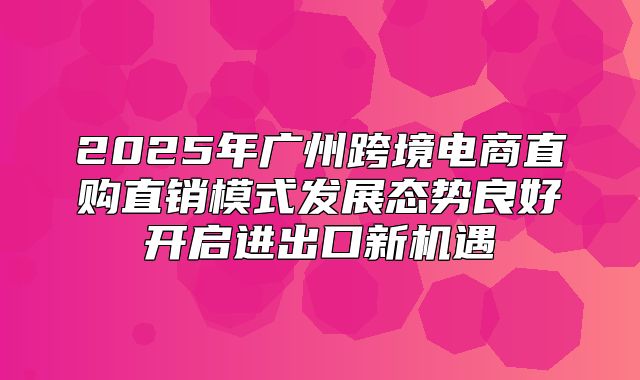 2025年广州跨境电商直购直销模式发展态势良好开启进出口新机遇