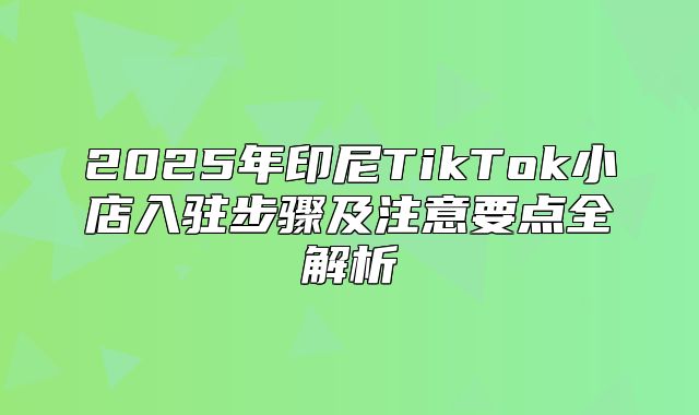 2025年印尼TikTok小店入驻步骤及注意要点全解析