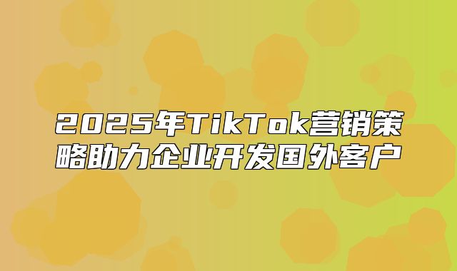 2025年TikTok营销策略助力企业开发国外客户