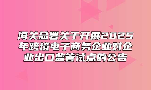 海关总署关于开展2025年跨境电子商务企业对企业出口监管试点的公告