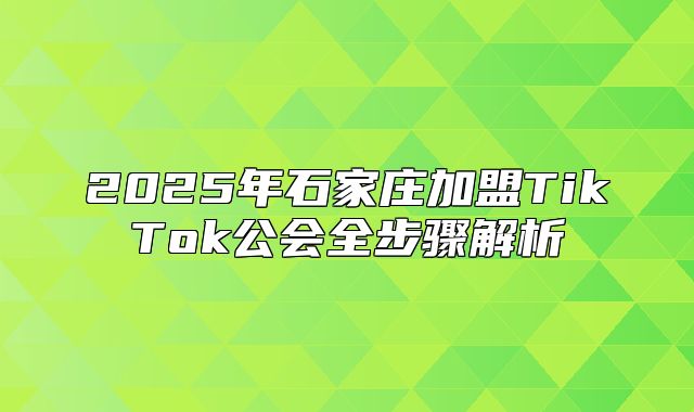 2025年石家庄加盟TikTok公会全步骤解析