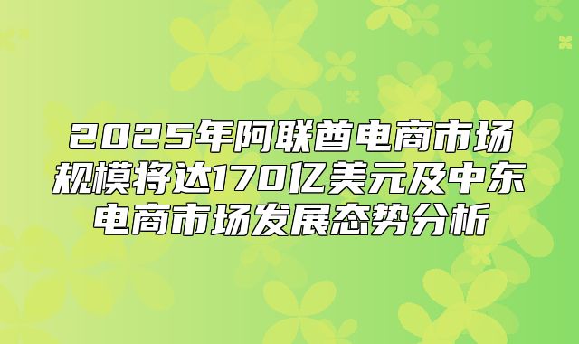 2025年阿联酋电商市场规模将达170亿美元及中东电商市场发展态势分析