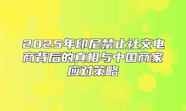 2025年印尼禁止社交电商背后的真相与中国商家应对策略