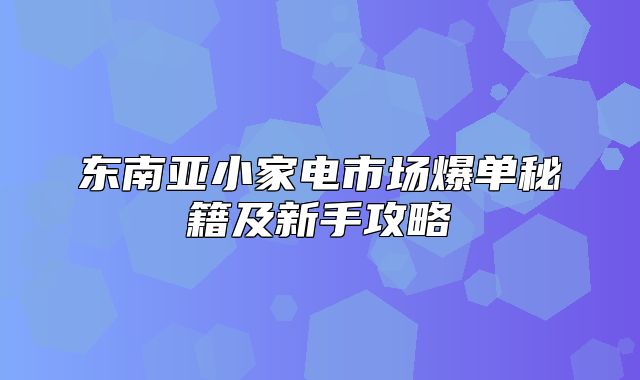 东南亚小家电市场爆单秘籍及新手攻略