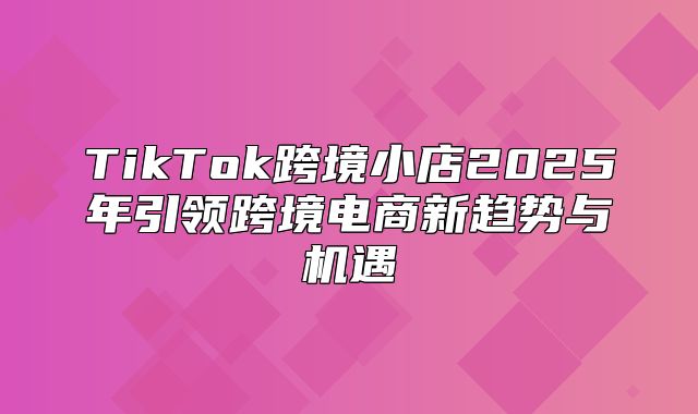 TikTok跨境小店2025年引领跨境电商新趋势与机遇