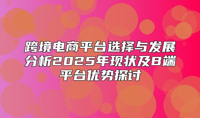 跨境电商平台选择与发展分析2025年现状及B端平台优势探讨