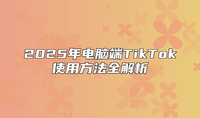 2025年电脑端TikTok使用方法全解析