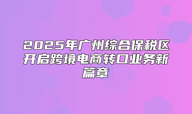 2025年广州综合保税区开启跨境电商转口业务新篇章