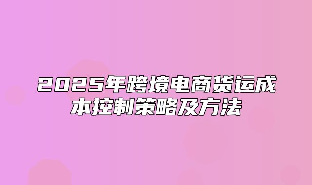 2025年跨境电商货运成本控制策略及方法