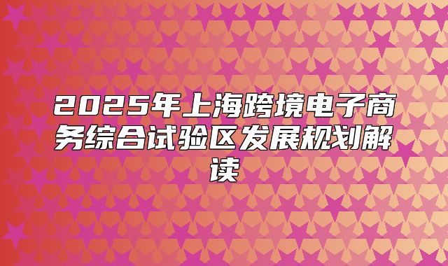 2025年上海跨境电子商务综合试验区发展规划解读