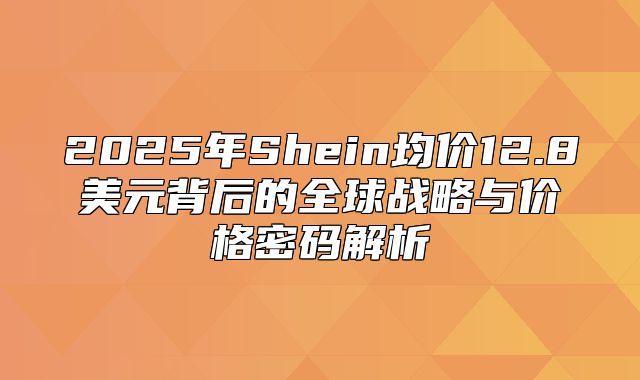 2025年Shein均价12.8美元背后的全球战略与价格密码解析