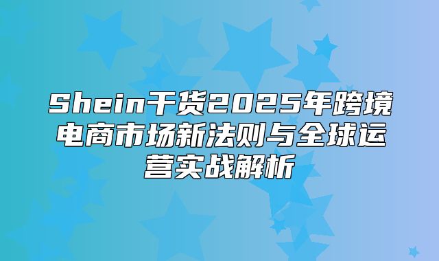 Shein干货2025年跨境电商市场新法则与全球运营实战解析
