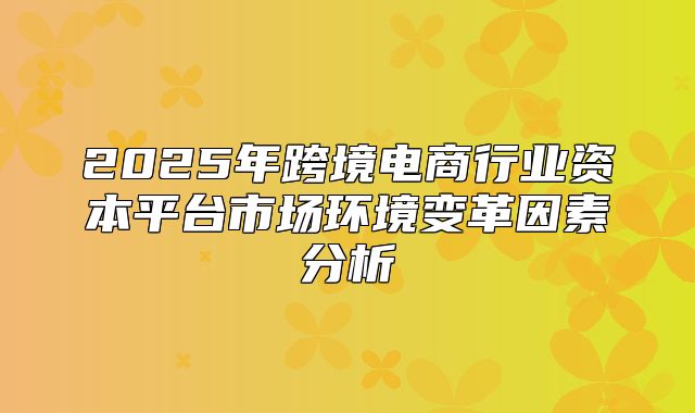 2025年跨境电商行业资本平台市场环境变革因素分析