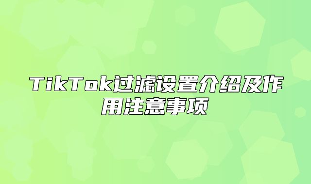TikTok过滤设置介绍及作用注意事项
