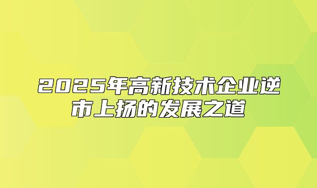 2025年高新技术企业逆市上扬的发展之道