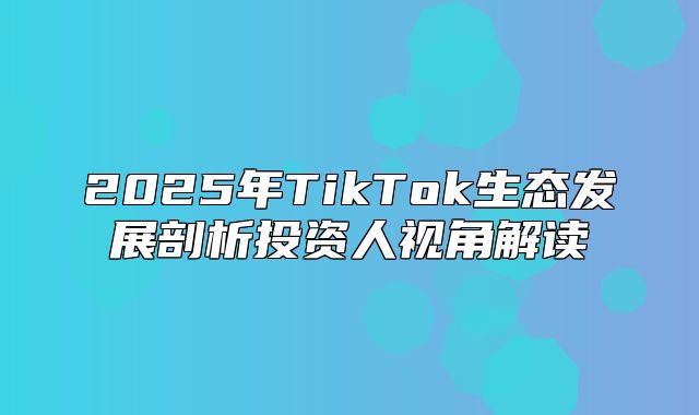 2025年TikTok生态发展剖析投资人视角解读
