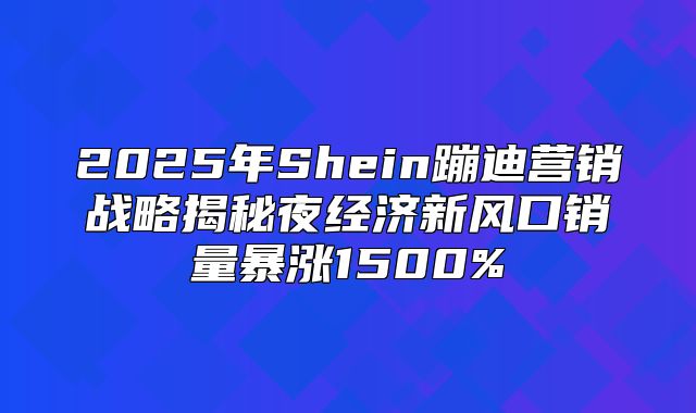 2025年Shein蹦迪营销战略揭秘夜经济新风口销量暴涨1500%