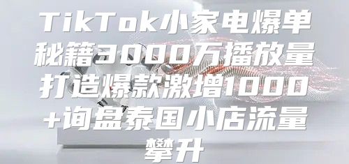 TikTok小家电爆单秘籍3000万播放量打造爆款激增1000+询盘泰国小店流量攀升