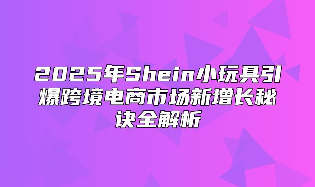 2025年Shein小玩具引爆跨境电商市场新增长秘诀全解析
