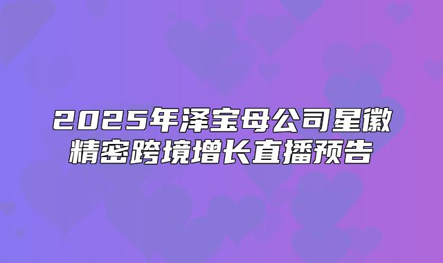 2025年泽宝母公司星徽精密跨境增长直播预告