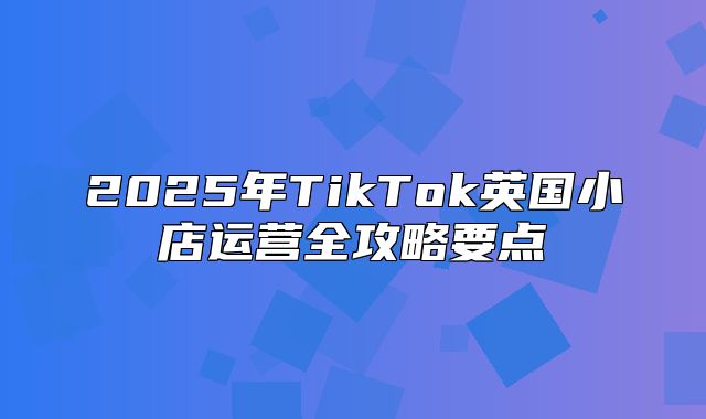 2025年TikTok英国小店运营全攻略要点