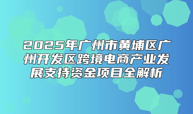 2025年广州市黄埔区广州开发区跨境电商产业发展支持资金项目全解析