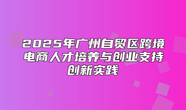2025年广州自贸区跨境电商人才培养与创业支持创新实践