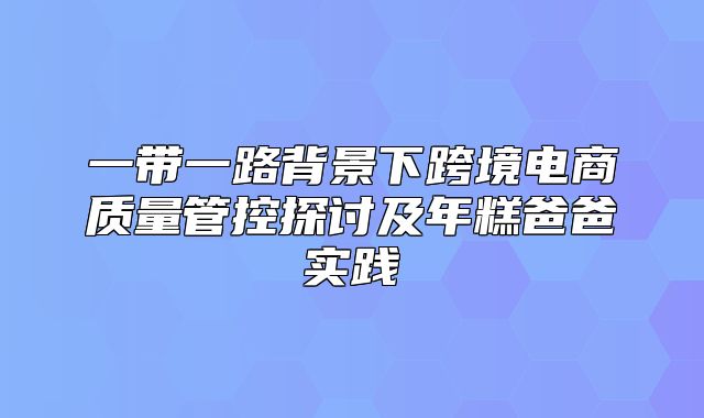 一带一路背景下跨境电商质量管控探讨及年糕爸爸实践