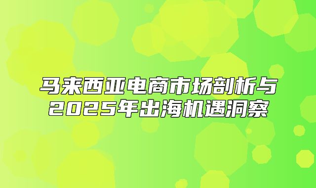 马来西亚电商市场剖析与2025年出海机遇洞察