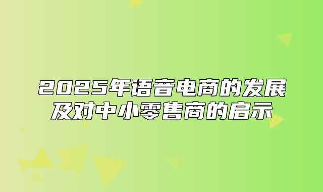 2025年语音电商的发展及对中小零售商的启示
