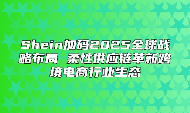 Shein加码2025全球战略布局 柔性供应链革新跨境电商行业生态
