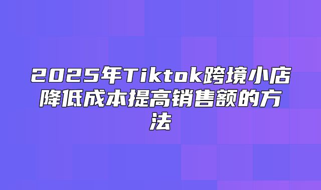 2025年Tiktok跨境小店降低成本提高销售额的方法