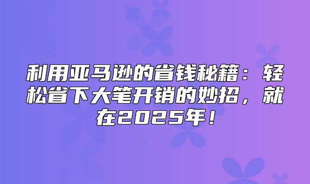 利用亚马逊的省钱秘籍：轻松省下大笔开销的妙招，就在2025年！