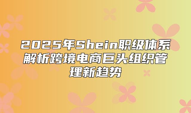 2025年Shein职级体系解析跨境电商巨头组织管理新趋势
