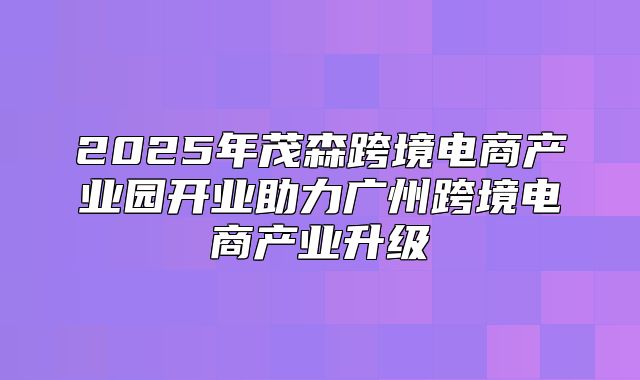 2025年茂森跨境电商产业园开业助力广州跨境电商产业升级