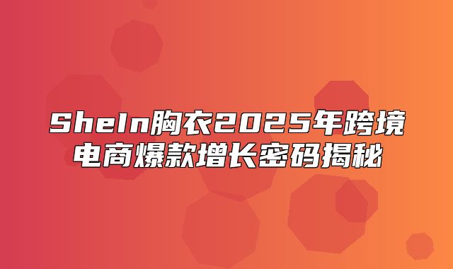 SheIn胸衣2025年跨境电商爆款增长密码揭秘