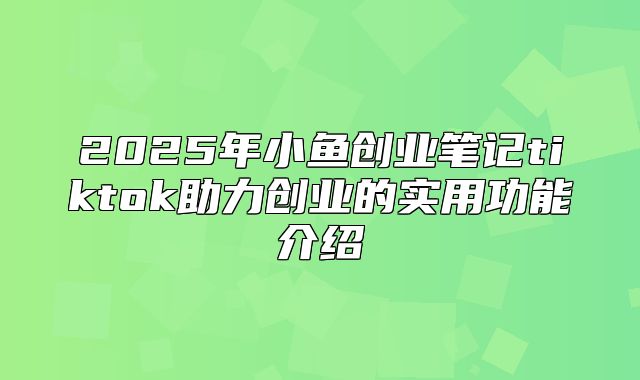 2025年小鱼创业笔记tiktok助力创业的实用功能介绍