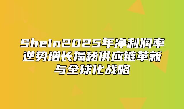 Shein2025年净利润率逆势增长揭秘供应链革新与全球化战略