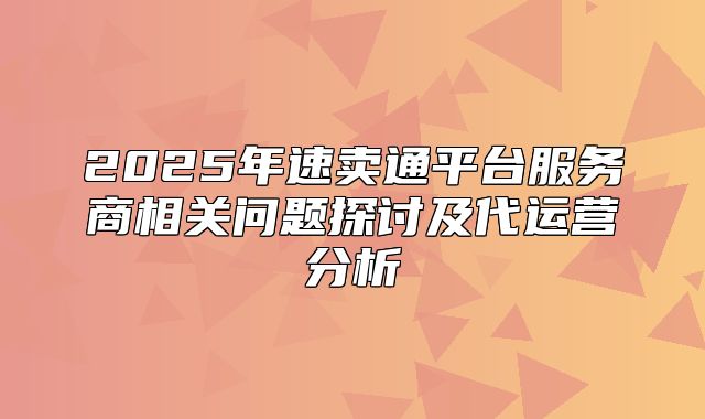 2025年速卖通平台服务商相关问题探讨及代运营分析