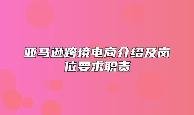 亚马逊跨境电商介绍及岗位要求职责