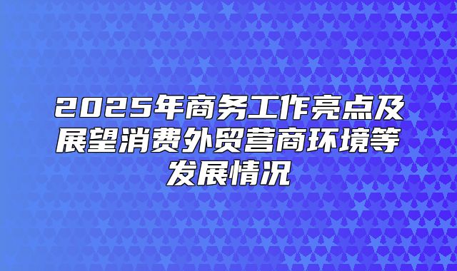 2025年商务工作亮点及展望消费外贸营商环境等发展情况