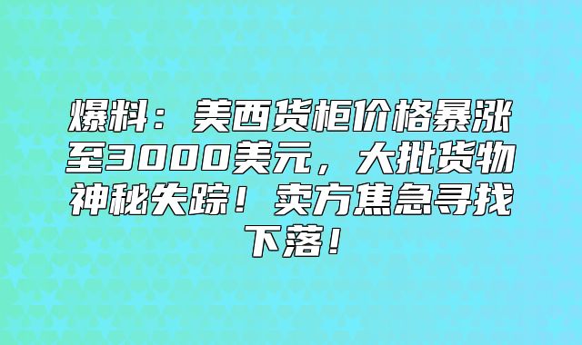 爆料：美西货柜价格暴涨至3000美元，大批货物神秘失踪！卖方焦急寻找下落！
