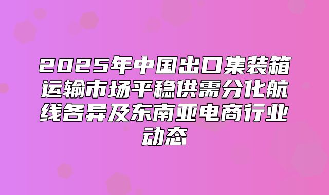 2025年中国出口集装箱运输市场平稳供需分化航线各异及东南亚电商行业动态
