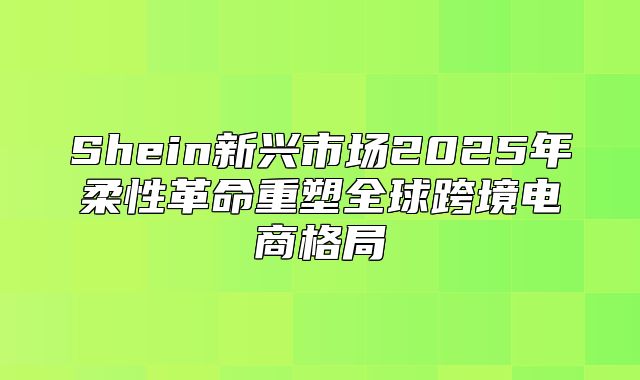 Shein新兴市场2025年柔性革命重塑全球跨境电商格局