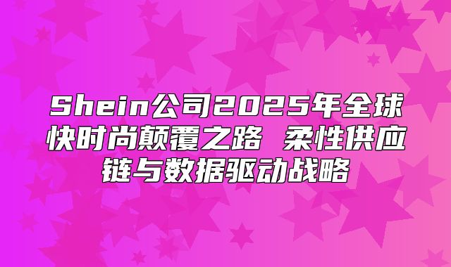 Shein公司2025年全球快时尚颠覆之路 柔性供应链与数据驱动战略
