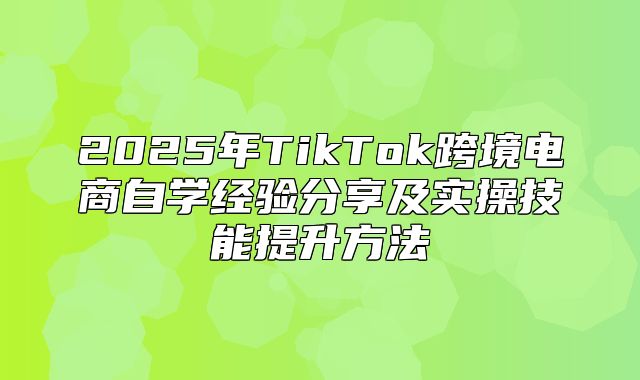 2025年TikTok跨境电商自学经验分享及实操技能提升方法