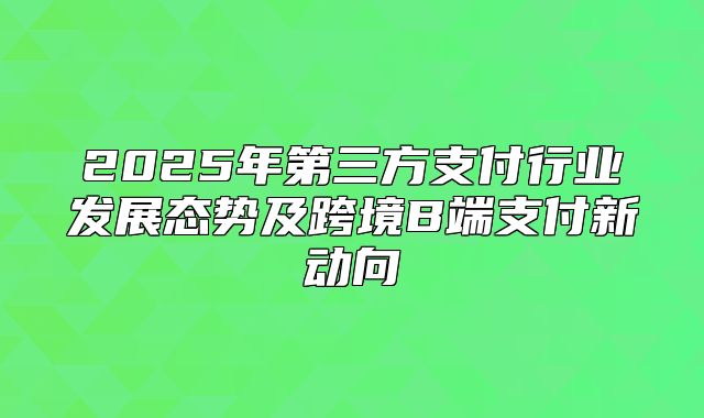 2025年第三方支付行业发展态势及跨境B端支付新动向
