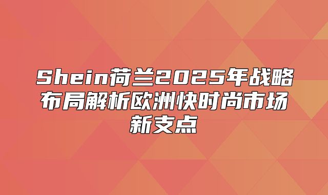 Shein荷兰2025年战略布局解析欧洲快时尚市场新支点