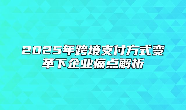 2025年跨境支付方式变革下企业痛点解析